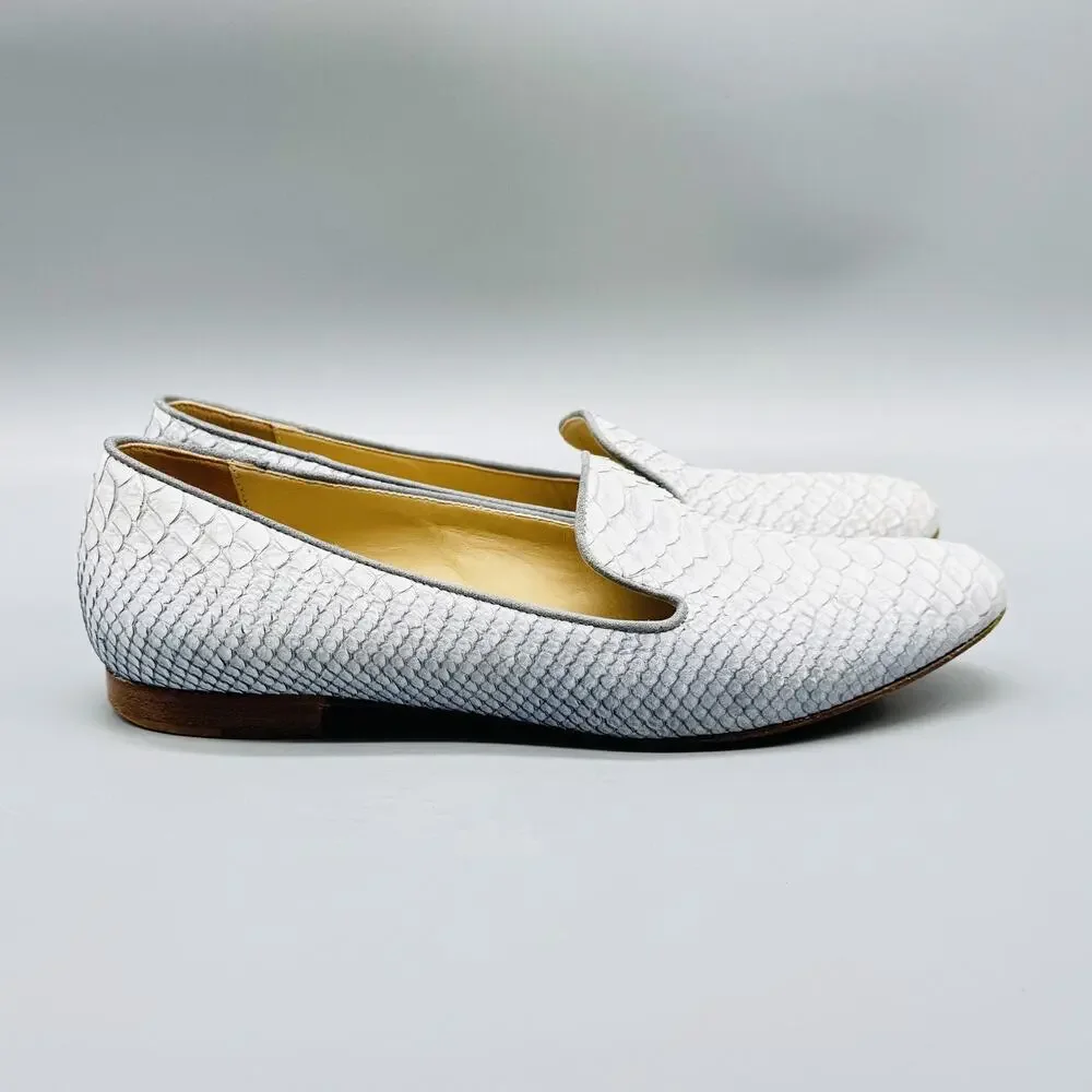 M.Gemi Shoes Womens EU 35.5 US 5.5 Gray Python Embossed Leather Loafers Italy